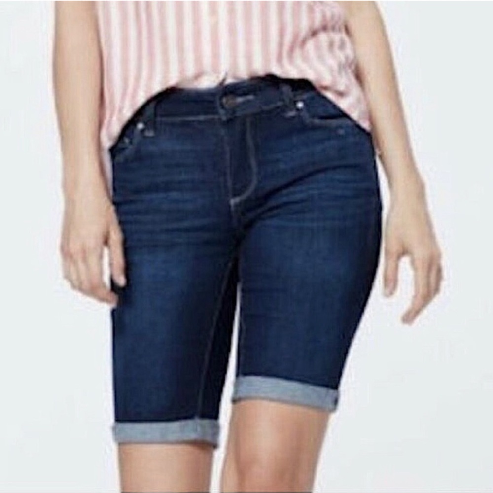 26 Paige Denim Jean Shorts Cuffed Bermuda Dark Wash Blue